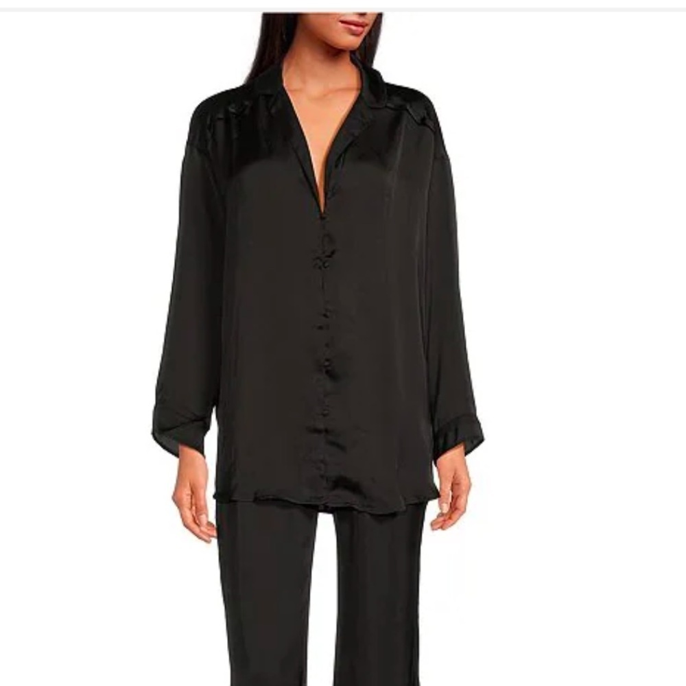 Free People Dreamy Days Solid Lightweight Satin Oversized Pajama Top